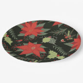 Modern Poinsettia Holly Christmas Pappteller (Schrägansicht)