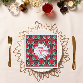 Modern Poinsettia pattern christmas black bg Serviette