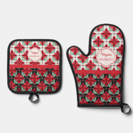 Modern Poinsettia pattern christmas chef Ofenhandschuh & Topflappen-Set