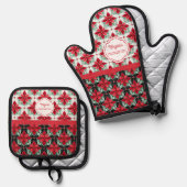 Modern Poinsettia pattern christmas chef Ofenhandschuh & Topflappen-Set (Vorderseite/Rückseite)