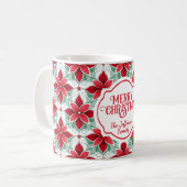 Modern Poinsettia pattern christmas white bg Kaffeetasse (Vorderseite Links)