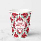 Modern Poinsettia pattern christmas white bg Pappbecher (Vorderseite)