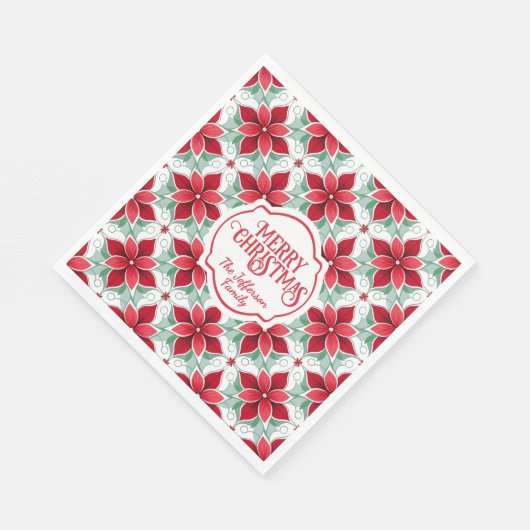 Modern Poinsettia pattern christmas white bg Serviette (Ecke)
