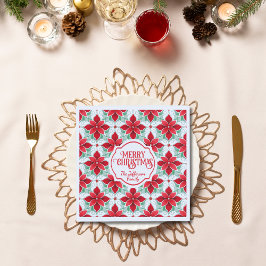 Modern Poinsettia pattern christmas white bg Serviette