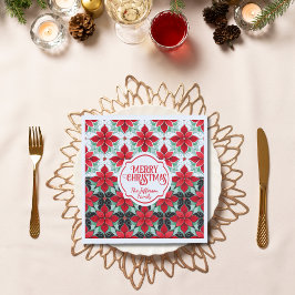 Modern Poinsettia pattern christmas white black bg Serviette