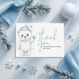 Modern Polar Bear Winter Baby Boy Shower Dankeskarte