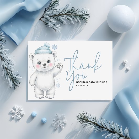 Modern Polar Bear Winter Baby Boy Shower Dankeskarte
