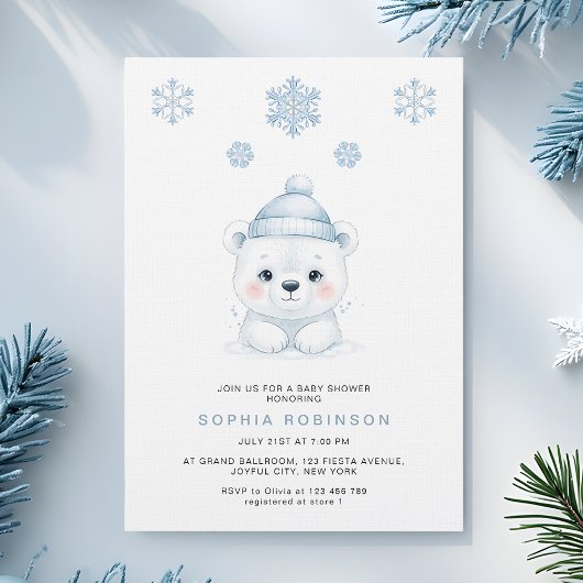 Modern Polar Bear Winter Baby Boy Shower Einladung