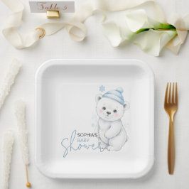 Modern Polar Bear Winter Baby Shower Pappteller