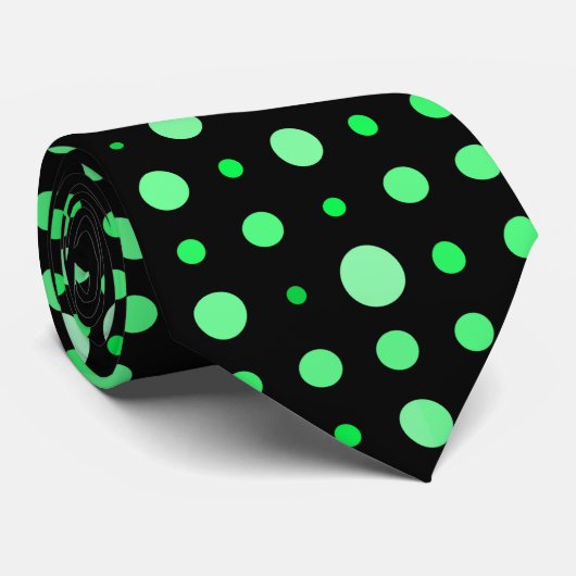 Modern Polka Dot 02.Green. Black BG Krawatte (Gerollt)