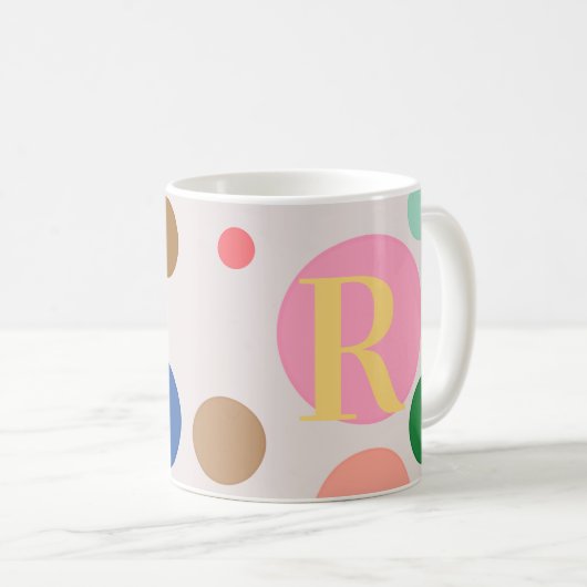 Modern Polka Dot Monogram Kaffeetasse (VorderseiteRechts)