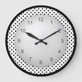 Modern Polkadot Black and White Große Wanduhr