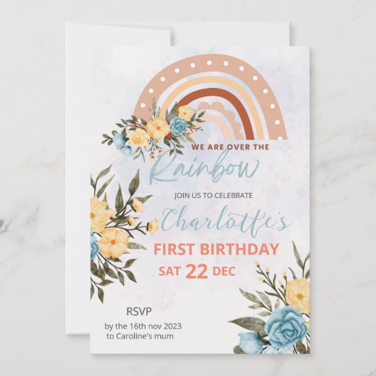 Modern Pompas Grass Retro Rainbow Boho Birthday Einladung (Vorderseite)