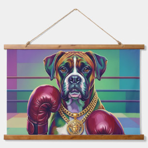 Modern Pop Art Boxer Dog Boxing Athlete Wandteppich Mit Holzrahmen