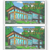 Modern Pop Art Forest Cabin Mid-Century Comic Aufkleber (Vorderseite)
