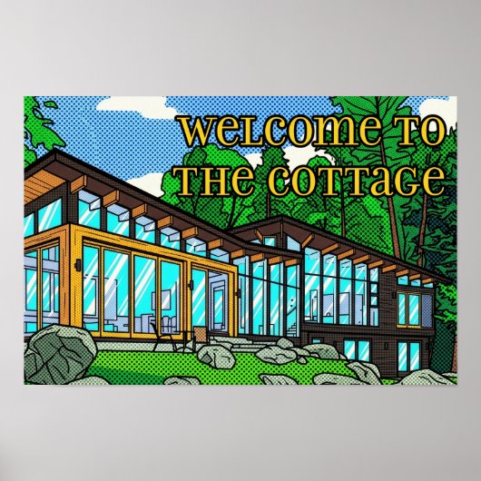 Modern Pop Art Forest Cabin Mid-Century Comic Poster (Vorne)