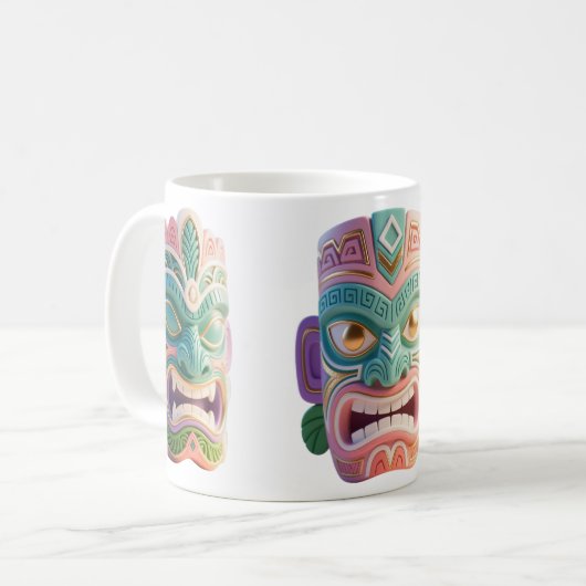 Modern Pop Art Tiki Head Mask Kaffeetasse (Vorderseite Links)