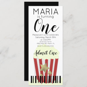 Modern Popcorn Movies Ticket Style Party Einladung