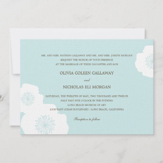 Modern Poppies Wedding Invitation - Aqua Blue Einladung (Vorderseite)