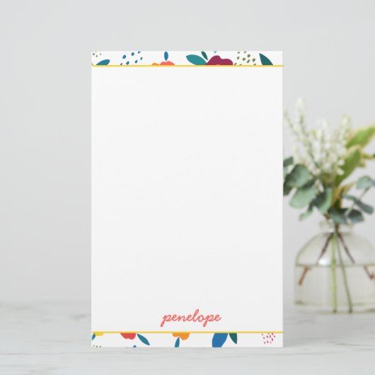 Modern Poppy Floral Muster Korallen Name Briefpapier (Stehend Vorderseite)