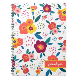 Modern Poppy Floral Muster Korallen Name Notizblock