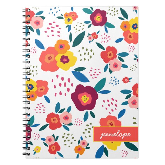 Modern Poppy Floral Muster Korallen Name Notizblock (Vorderseite)
