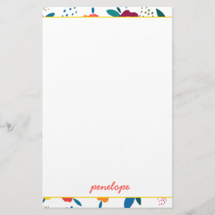 Modern Poppy Floral Muster Kornschrift Name Briefpapier