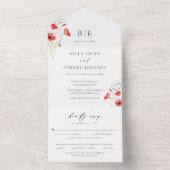 Modern Poppy Red Blume Monogram Wedding All In One Einladung (Innen Boden)