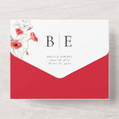 Modern Poppy Red Blume Monogram Wedding All In One Einladung (Rückseite)