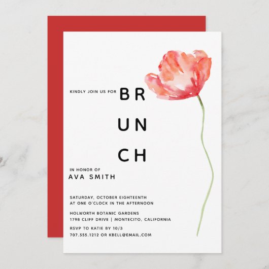 Modern Poppy Red Wedding Bridesmaiers Brunch Einladung (Vorne/Hinten)