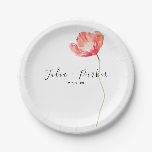 Modern Poppy Red Wedding Pappteller (Vorderseite)