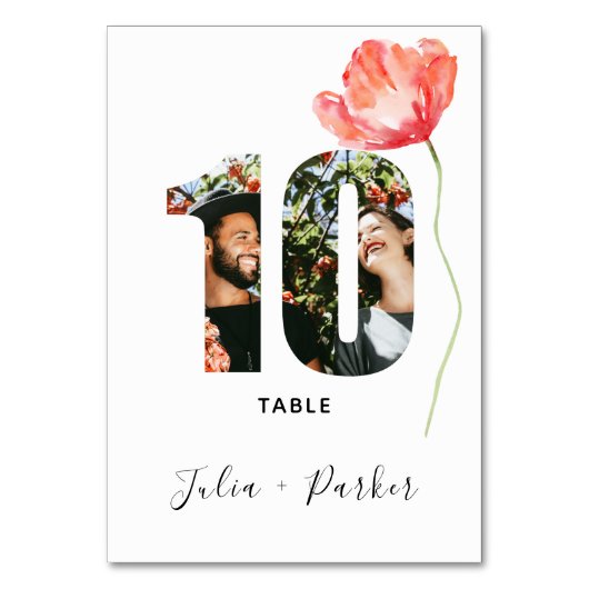 Modern Poppy Red Wedding Tischnummer 10 (Vorderseite)