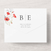 Modern Poppy Red Wildblumen Monogram Wedding All In One Einladung (Rückseite)