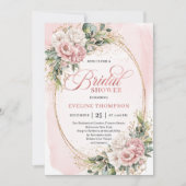 Modern Powder Pink Flowers Gold Bridal Shower Einladung (Vorderseite)