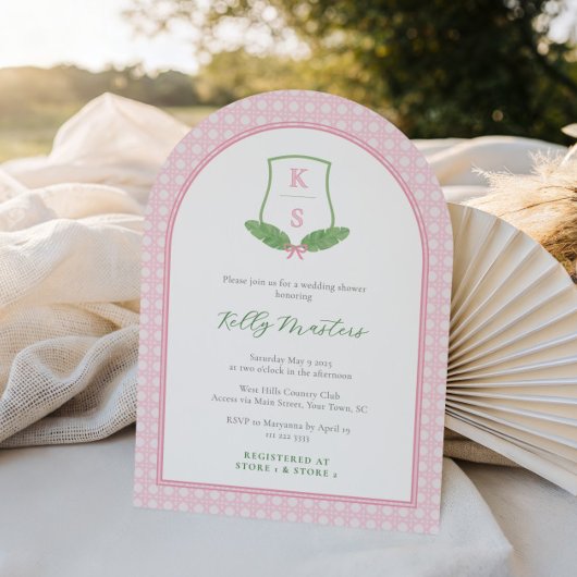 Modern Preppy Arch Green Monogram Brautparty Einladung