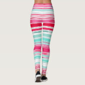 Modern Preppy Cyan Magenta Watercolor Stripe Leggings (Rückseite)