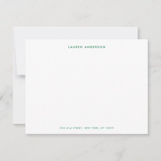 Modern Preppy Green Personalized Flat Mitteilungskarte (Vorderseite)
