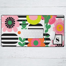 Modern Preppy Pink farbenfroh floral monogram Lett Schreibtischunterlage