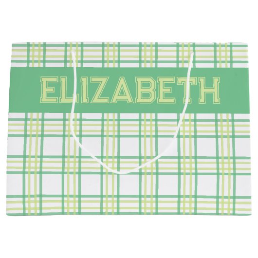 Modern Preppy Plaid Green Lime Pattern Große Geschenktüte (Vorderseite)