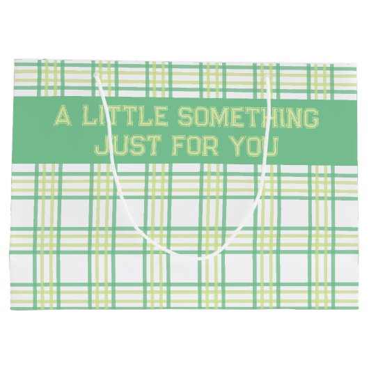 Modern Preppy Plaid Green Lime Pattern Große Geschenktüte (Rückseite)