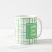 Modern Preppy Plaid Green Lime Varsity Monogram Kaffeetasse (VorderseiteRechts)