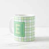 Modern Preppy Plaid Green Lime Varsity Monogram Kaffeetasse (Vorderseite Links)