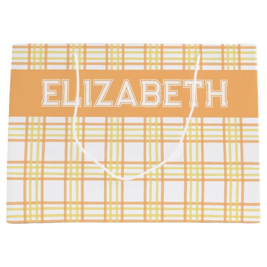 Modern Preppy Plaid Orange Yellow Pattern Große Geschenktüte (Vorderseite)
