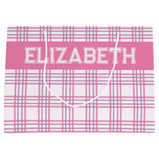 Modern Preppy Plaid Pink Purple Pattern Große Geschenktüte (Vorderseite)