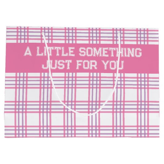 Modern Preppy Plaid Pink Purple Pattern Große Geschenktüte (Rückseite)