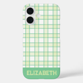 Modern Preppy Plaid Varsity Font Green Lime iPhone 16 Hülle