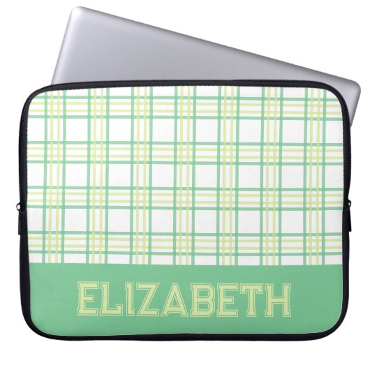 Modern Preppy Plaid Varsity Font Green Lime Laptopschutzhülle (Vorderseite)