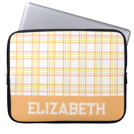 Modern Preppy Plaid Varsity Font Orange Yellow Laptopschutzhülle (Vorderseite)