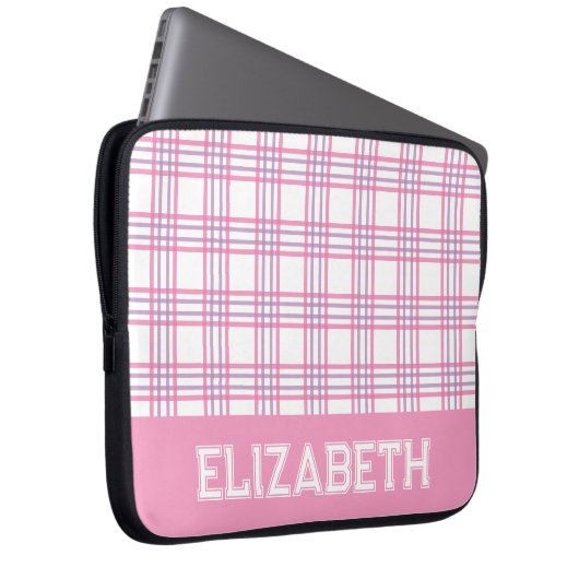 Modern Preppy Plaid Varsity Font Pink Purple Laptopschutzhülle (Vorne Rechts)