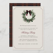 Modern Preppy Plaid Wreath Christmas Party Einladung (Vorne/Hinten)